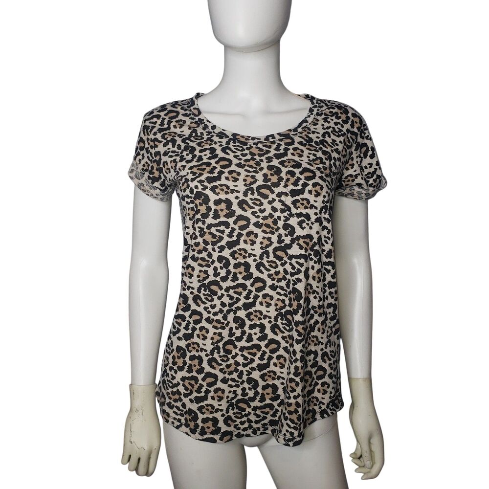 Ana Leopard Print Short Sleeve Scoop Neck T Shirt Womens Size XS